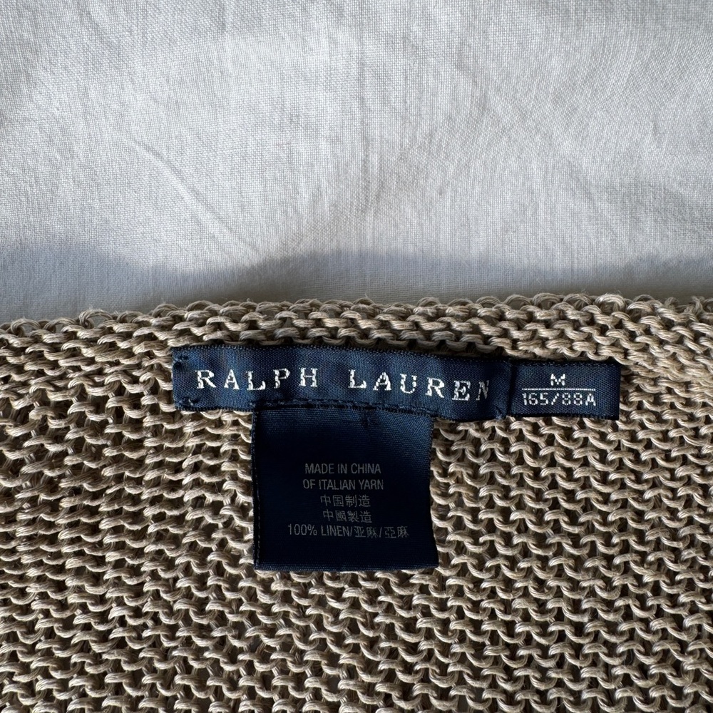 Ralph Lauren Beige Linen Ruffle Knit Top Size M - Picture 2 of 6